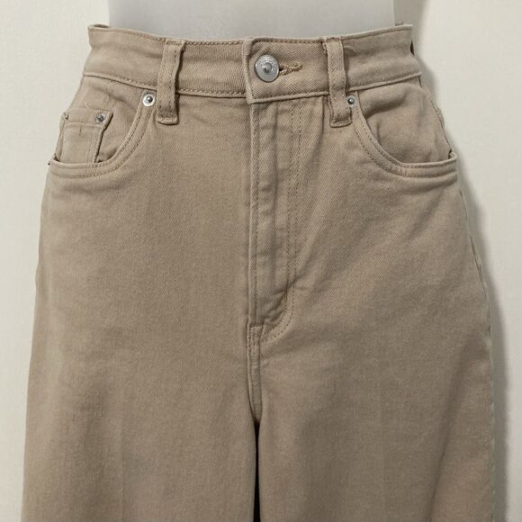 H&M Divided Womens Size 2 Denim Pants High Rise 5 Pocket Design Button Zip Beige - Picture 4 of 12